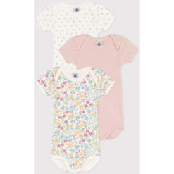 Petit Bateau Kurzarmbody Blumen 3er Set Biobaumwolle