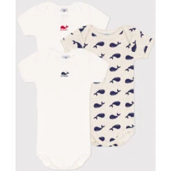 Petit Bateau Kurzarmbody Wal 3er Set Biobaumwolle